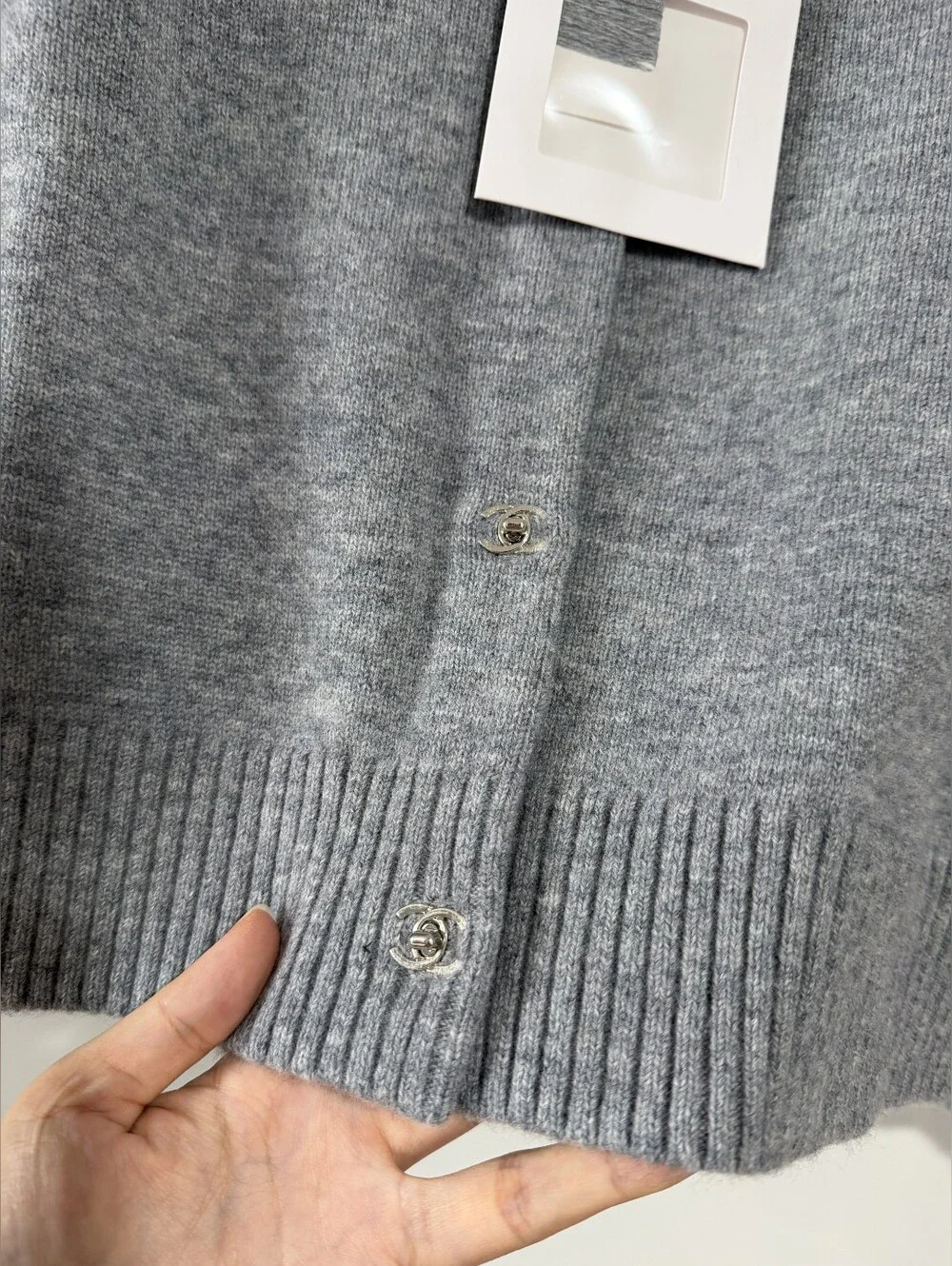 Chanel Gray Crewneck Cashmere Blend Cardigan Sweater